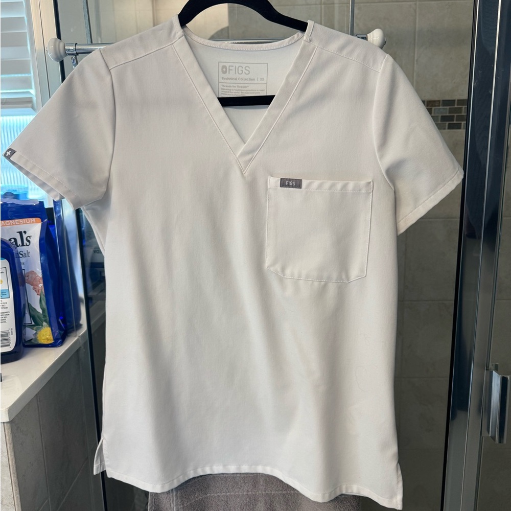 Figs Classic White V-Neck Scrub Top